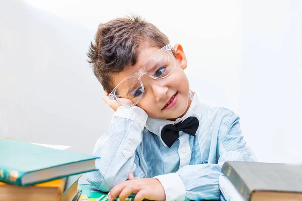 Boy Preschooler Glasses Book — Stock Photo, Image