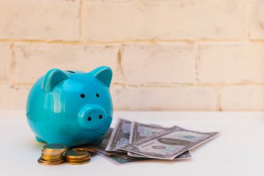 sikke ve beyaz arka plan üzerinde dolar ile Piggy banka