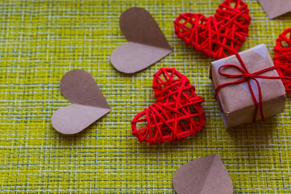 Valentinstag Konzept Geschenk Und Herzen — Stockfoto