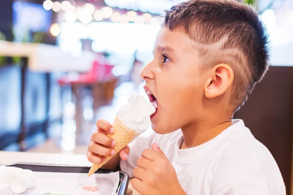 Boy eating ice cream cone — Stock Photo, Image