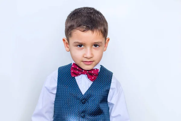 Charming boy in suit on white background — Stock Photo, Image