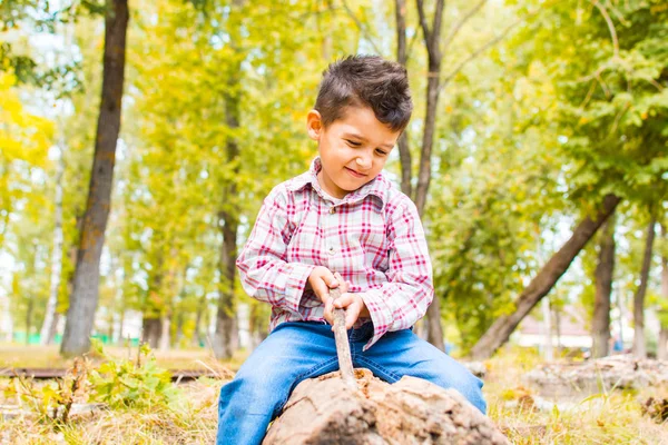 Chlapec hraje v parku — Stock fotografie