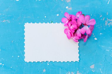 mavi bir arka plan üzerinde çiçek ile boş kart