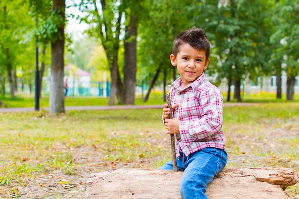 Chlapec hraje v parku — Stock fotografie