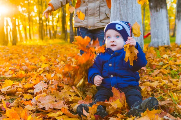 Ребенок в осенних листьях — стоковое фото
