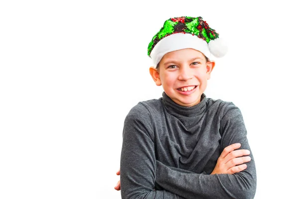 Niño en sombrero de Santa sobre fondo blanco aislado —  Fotos de Stock