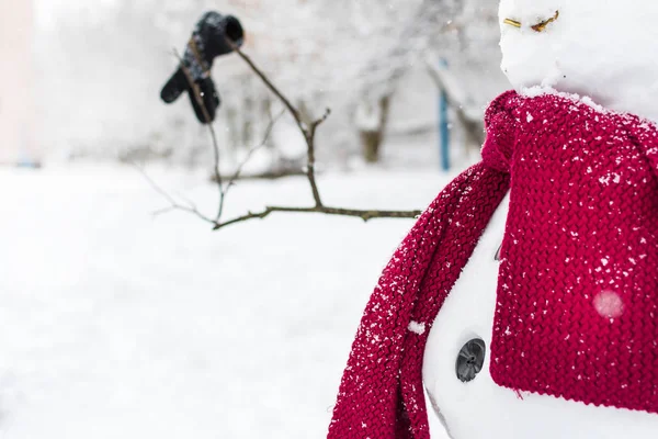 Lustiger Schneemann mit Schal in Großaufnahme — Stockfoto