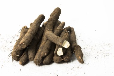 siyah salsify beyaz bir arka plana dayanır