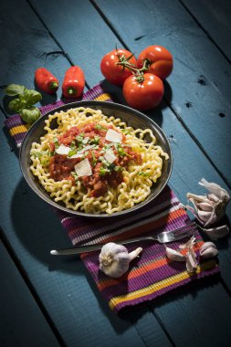 Pasta al Pomodoro, Fusilli Lunghi mit Tomatensauce, Knoblauch, B