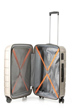 Beyaz arka planda valiz, tramvay