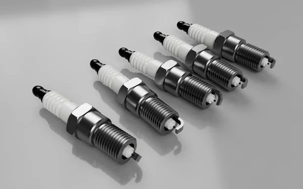 Several Spark Plugs Grey Background Rendering — Stock Photo, Image