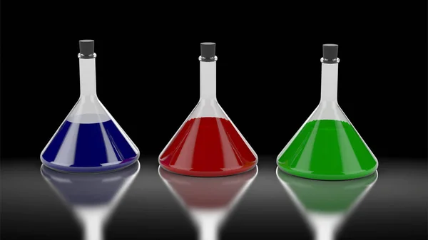 Tres Tubos Químicos Con Diferentes Colores Líquido Renderizado —  Fotos de Stock
