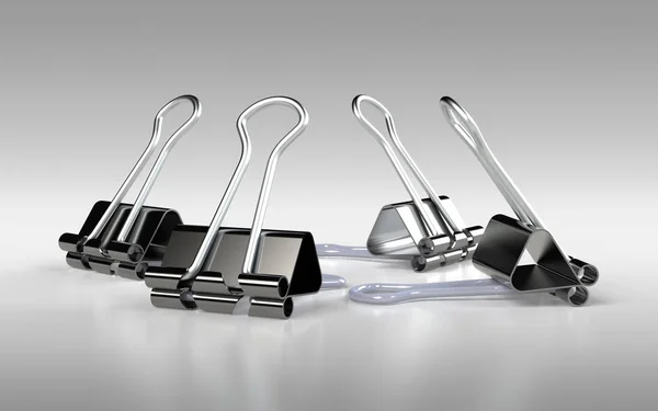 Several Binder Clips Placed Grey Background Rendering — Stock Photo, Image