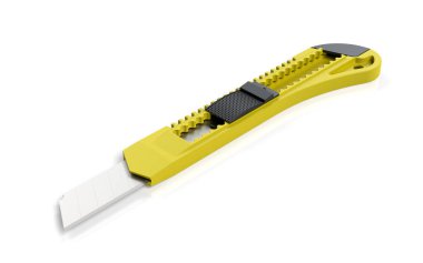 Plastik knive kağıt üzerinde beyaz bir arka plan için. 3D render.