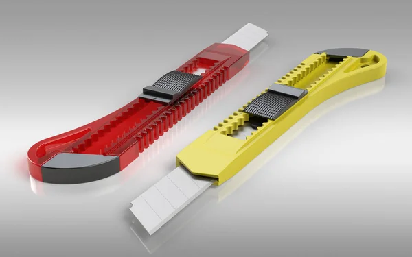 Knivar Tillverkade Plast För Papperet Ljus Bakgrund Rendering — Stockfoto