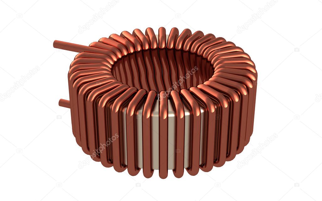 Ferrite Toroid Inductor for Switching Power Supply. 3D rendering.