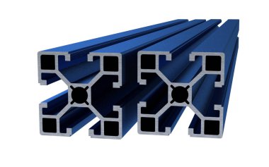 Birkaç alüminyum profil aksesuar beyaz arka plan üzerinde izole. 3D render.