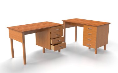 Ofis mobilya: çekmeceli rahat tablo. 3D render.