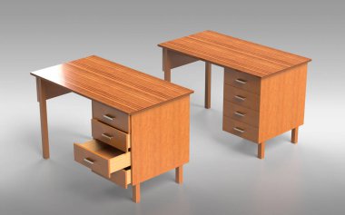 Ofis mobilya: çekmeceli rahat tablo. 3D render.