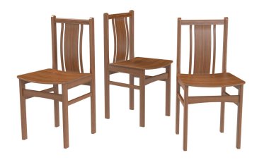 Birkaç eski stil sandalye beyaz arka plan üzerinde. 3D render.