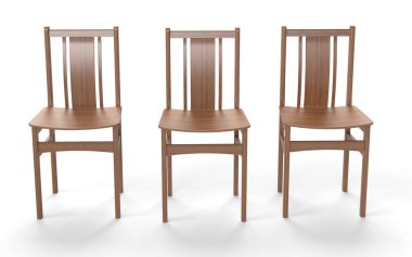 Birkaç eski stil sandalye beyaz arka plan üzerinde. 3D render.