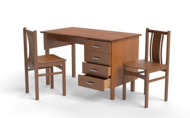 Eski stil sandalye ve masa masa. 3D render.