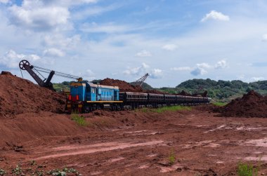 Trene kil yükleyen ekskavatör