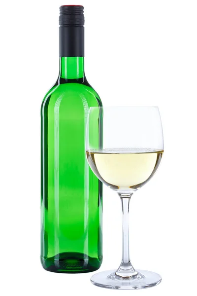 Стакан Бутылки Вина Белый Зеленый Спирт Изолирован Белом Фоне — стоковое фото