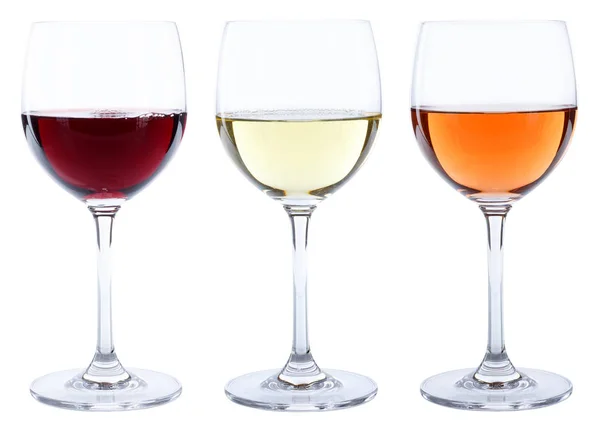 Wine Glasses Red Rose Alcohol Isolated White Background — Stock Photo, Image
