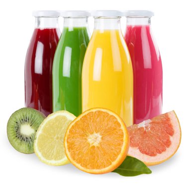 Beyaz bir arka plan üzerinde izole şişe içinde suyu smoothie meyve smoothies meyve