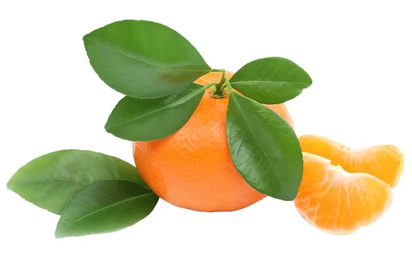 Mandarin Orange Gyümölcs Mandarin Levelek Elszigetelt Fehér Background — Stock Fotó