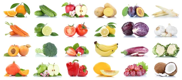 Frukt Många Frukter Och Grönsaker Samling Isolerade Apple Apelsiner Vitlök — Stockfoto