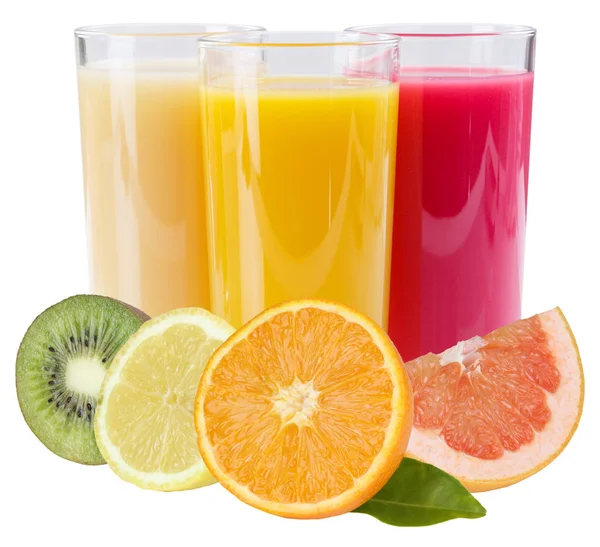 Juice Smoothie Glass Square Fruits Isolated White Background — Stock Photo, Image