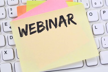 Webinar online atölye eğitim Internet Öğrenme Seminer Eğitim notepaper iş kavramı bilgisayar klavye öğretim
