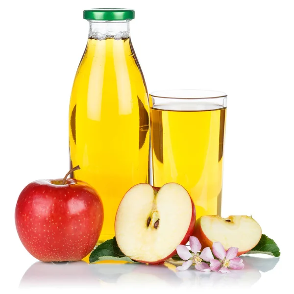 Apple Juice Äpplen Frukt Färsk Frukt Flaska Fyrkantig Isolerad Vit — Stockfoto