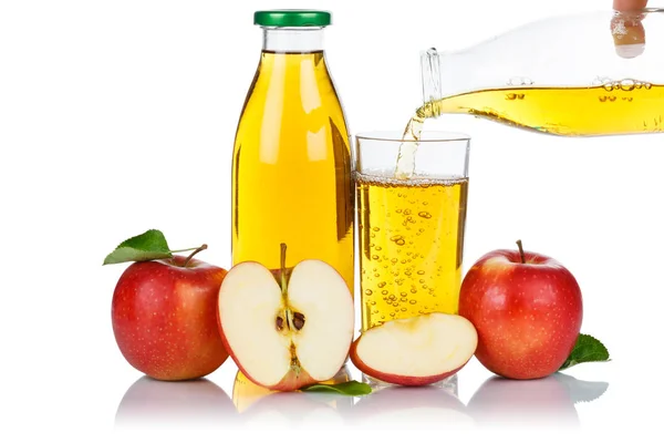 Apple Juice Pouring Pour Apples Fruit Fruits Bottle Isolated White — Stock Photo, Image