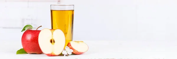 Apple Juice Fruit Apples Drink Banner Copyspace Glass Beverage — Stock Photo, Image