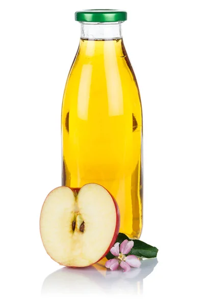 Äppeljuice Flaska Äpplen Frukt Färsk Frukt Stående Format Isolerad Vit — Stockfoto