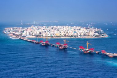 Erkek Maldivler başkenti Adası Deniz panorama köprü havadan fotoğraf okyanus