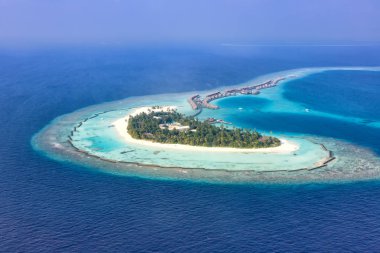 Maldivler ada tatil cennet deniz boşaltmak Halaveli Resort Ari Atoll havadan fotoğraf turizm