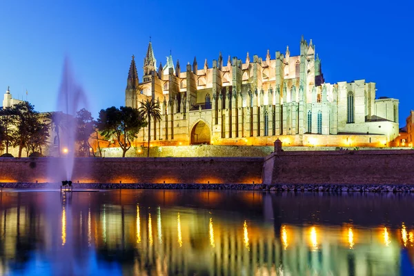 Cathédrale Catedral Palma Majorque Majorque Église Crépuscule Soirée Espagne Voyage — Photo