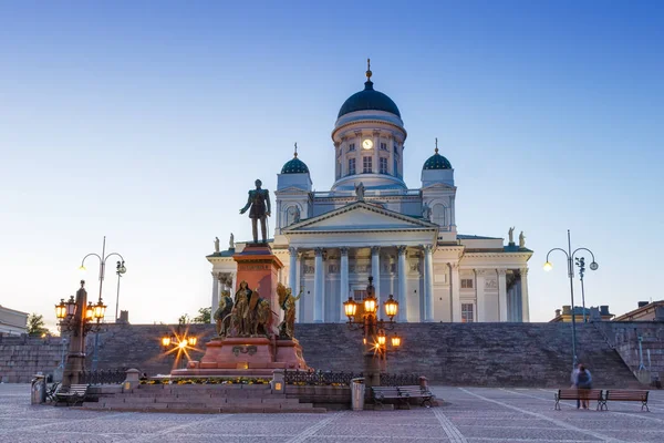 Helsinki Finlandia Chiesa Cattedrale Crepuscolo Tuomiokirkko Copyspace Viaggi Turismo Viaggi — Foto Stock