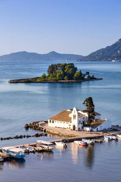 Korfu Griechenland Vlacherna Klosterkirche Vlachernon Insel Hochformat Reisen Reise Von — Stockfoto