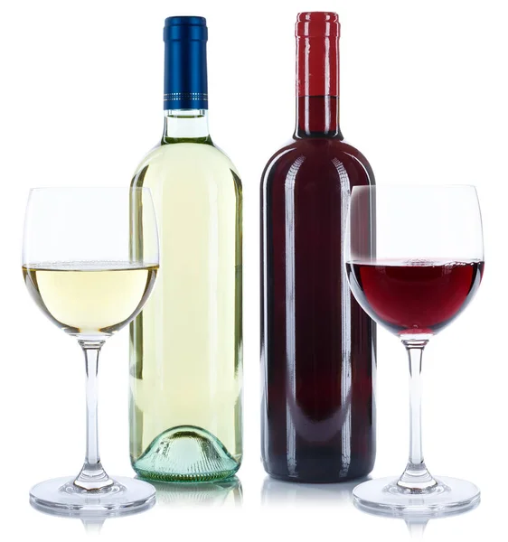 Botellas Vino Tinto Blanco Vasos Bebidas Cuadrados Aislados Sobre Fondo —  Fotos de Stock