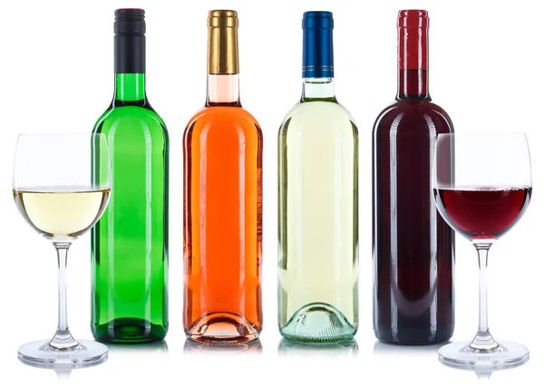 Red White Rose Wine Bottles Beverage Wines Collection Isolated White Stock Image