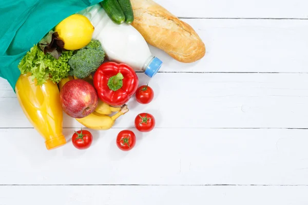 Compra Comida Compra Frutas Verduras Desde Arriba Copyspace Copia Espacio —  Fotos de Stock