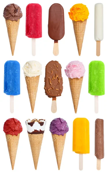 冰淇淋冰淇淋的收集在白色背景下分离的肖像格式品种棒 — 图库照片