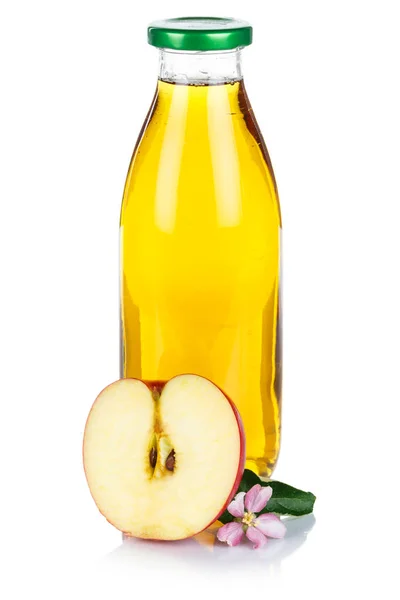 Succo Mela Una Bottiglia Frutta Fresca Formato Verticale Isolato Sfondo — Foto Stock
