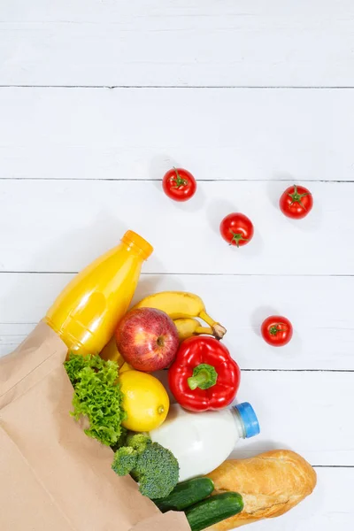 Koop Voedsel Aankopen Groenten Fruit Copyspace Kopie Ruimte Papieren Zak — Stockfoto