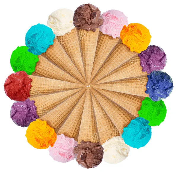 Παγωτό Σέσουλα Συλλογή Κύκλο Παγωτό Χωνάκι Παγωτό Καλοκαίρι Απομονωθεί Λευκό — Φωτογραφία Αρχείου